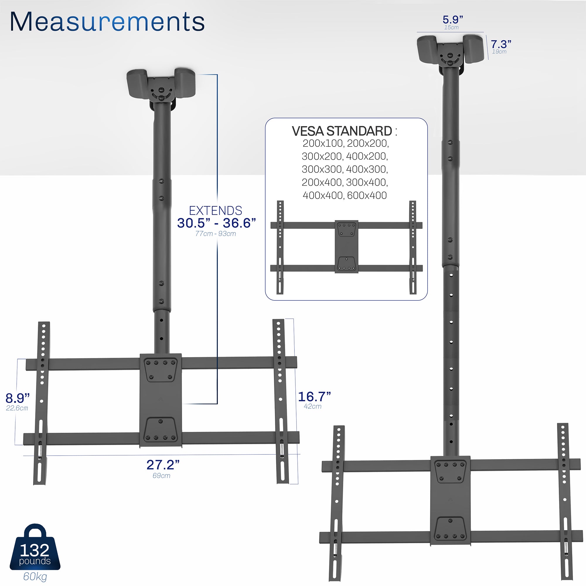 43” to 86” TV Ceiling Mount with Extension Pole