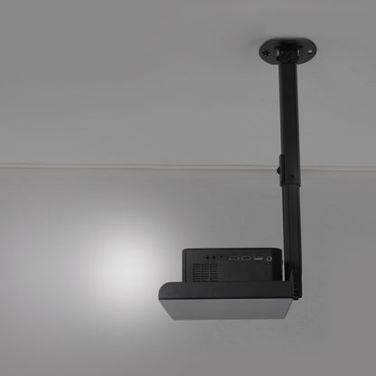 Black projector mount on a gray ceiling