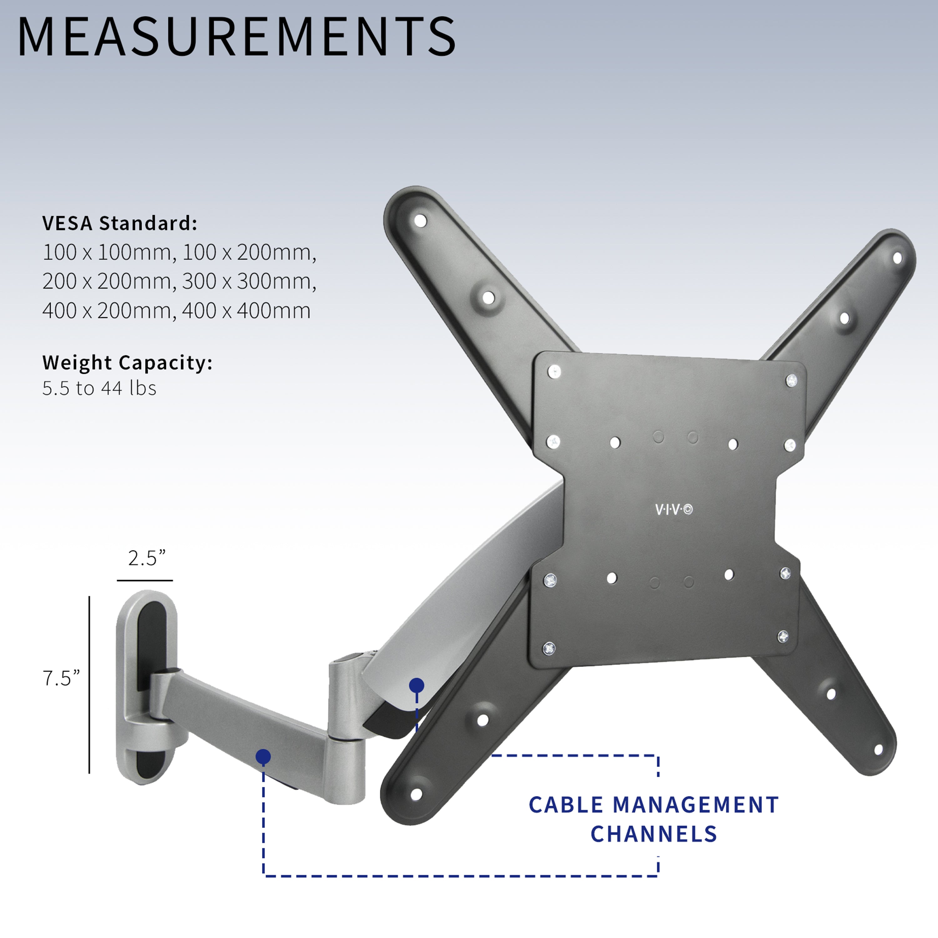 Sturdy adjustable pneumatic arm TV wall mount.