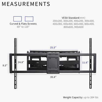 Heavy Duty 60 to 120 inch TV Full Motion Wall Mount for LCD LED Flat and Curved Screens, Long Extended Arm Swivel Mount, Max VESA 900x600mmm