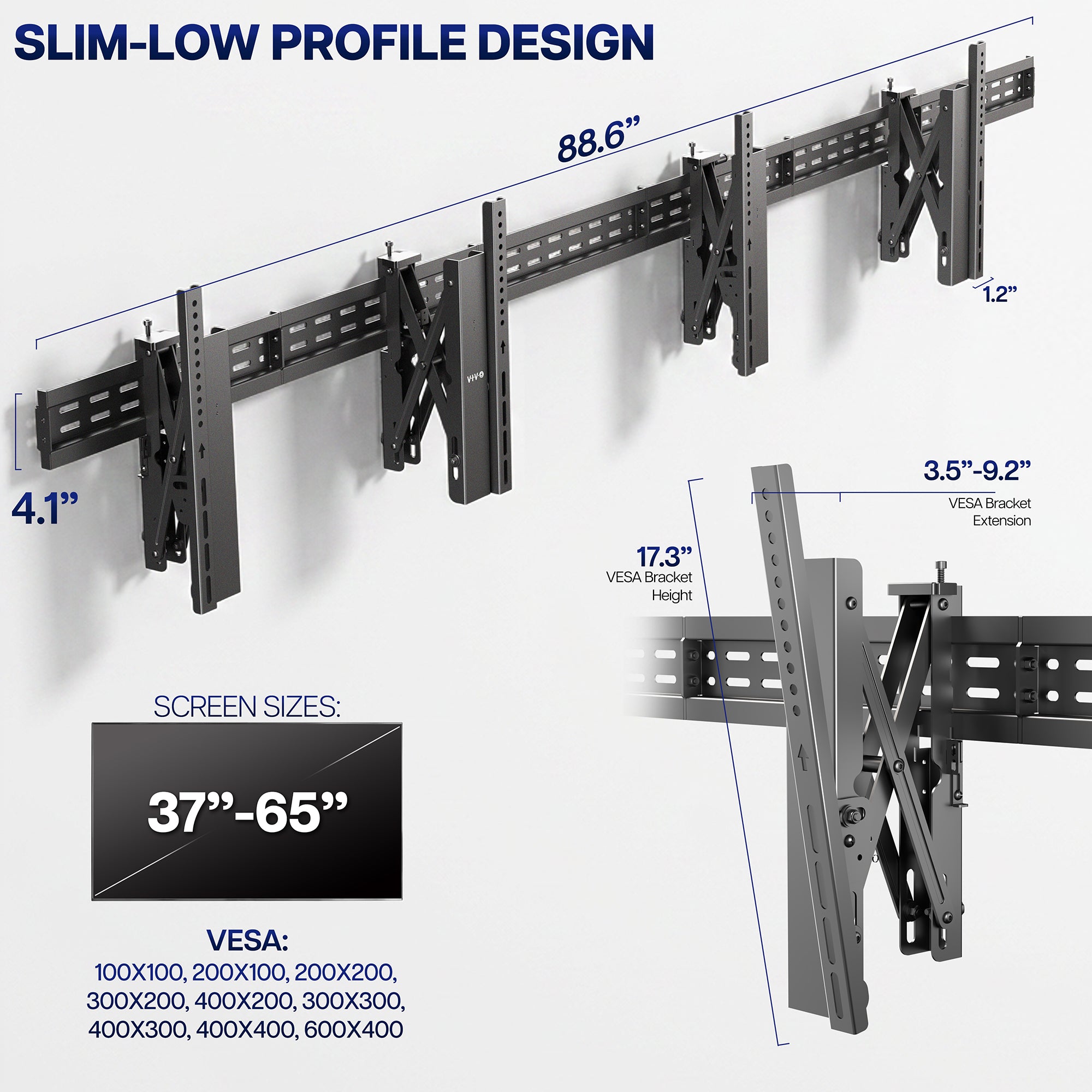 Pop-Out TV Tilting 1x2 Video Wall Mounts - 37” to 65” Screens