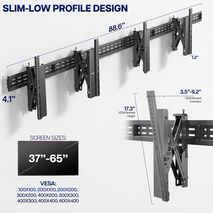 Pop-Out TV Tilting 1x2 Video Wall Mounts with a slim low profile design