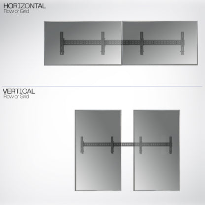 A black TV wall mount designed to hold multiple TVs horizontally and vertically.