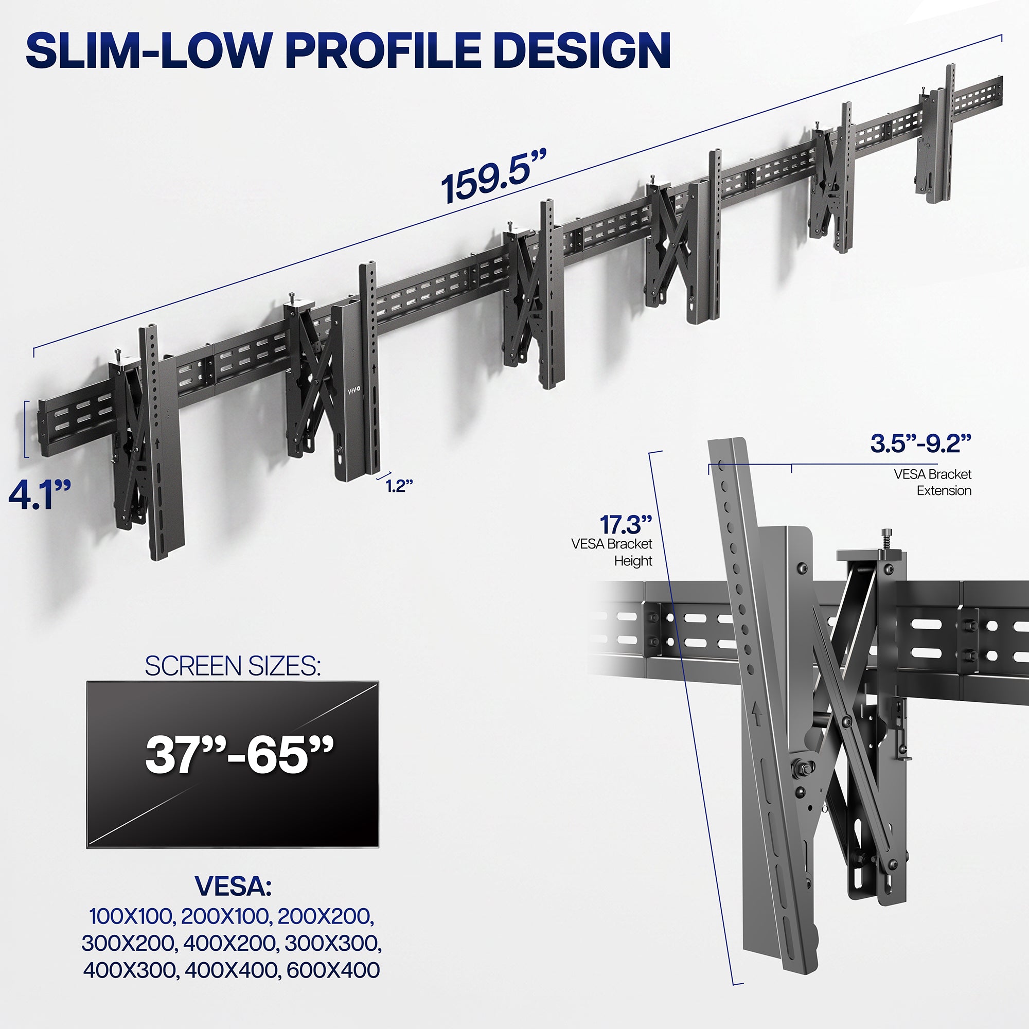 Pop-Out TV Tilting 1x3 Video Wall Mounts - 37” to 65” Screens