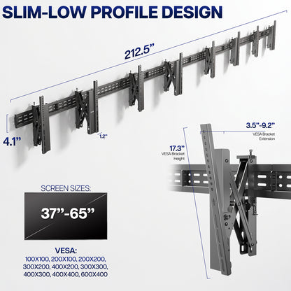 Pop-Out TV Tilting 1x4 Video Wall Mounts - 37” to 65” Screens