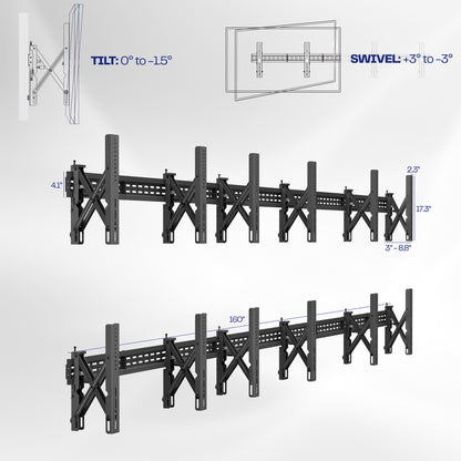 A set of black video wall mounts designed to support multiple TVs.