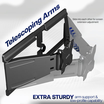 Telescoping arms for screen extension adjustment branding on a light gray background