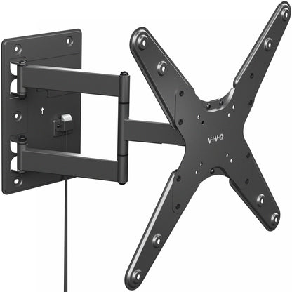 A black locking RV TV mount with articulating arm by VIVO.
