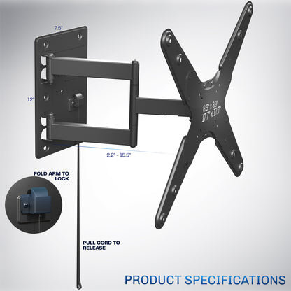 A black locking RV TV mount with articulating arm by VIVO.