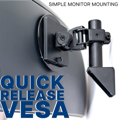 Quick release VESA provides simple monitor mounting.