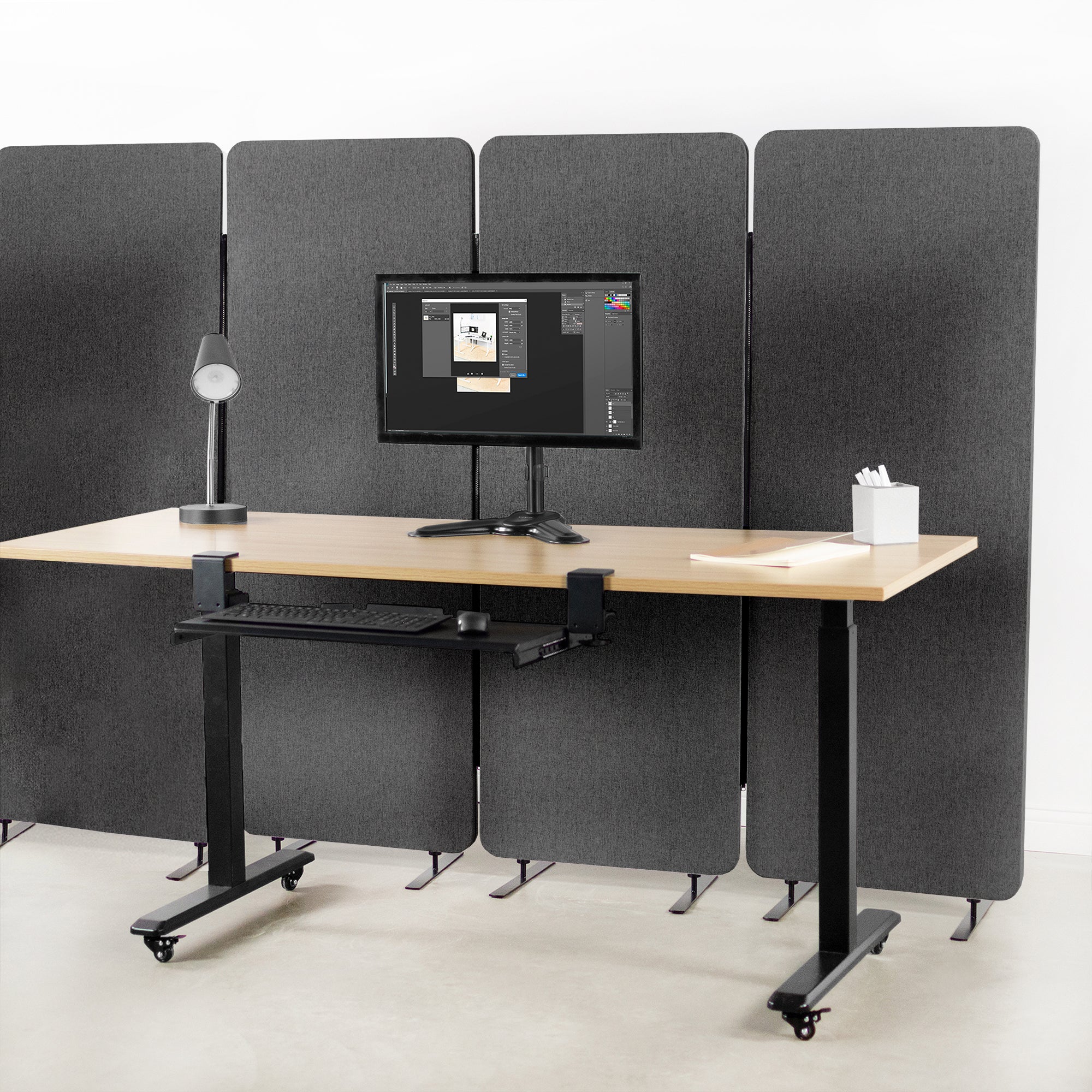 Single Panel Dark Gray Freestanding Room Divider provides a convenient partition and workspace privacy.