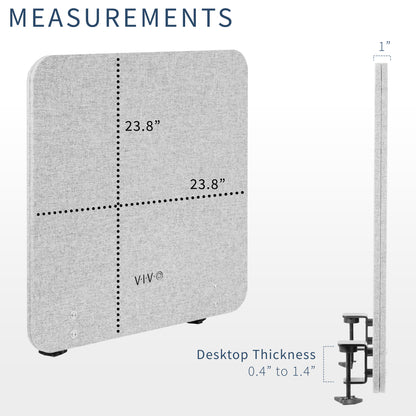 Clamp-on desk privacy panel with cable management for office workspace.
