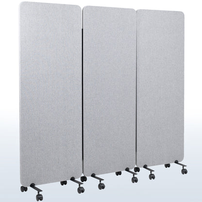 3-Panel Gray Mobile Freestanding Room Divider provides a convenient partition and workspace privacy.