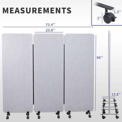 3-Panel Gray Mobile Freestanding Room Divider provides a convenient partition and workspace privacy.