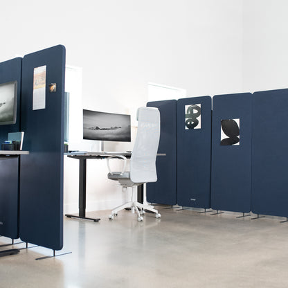 3-Panel Navy Blue Freestanding Room Divider provides a convenient partition and workspace privacy.