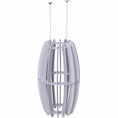 A large oval-shaped acoustic ceiling sound absorber in a light gray color, designed to be suspended from the ceiling.