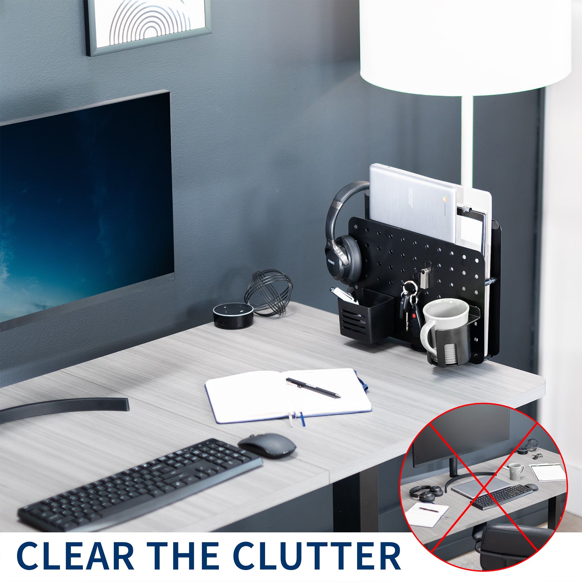 Clamp-on Rotating Pegboard with Laptop Holder