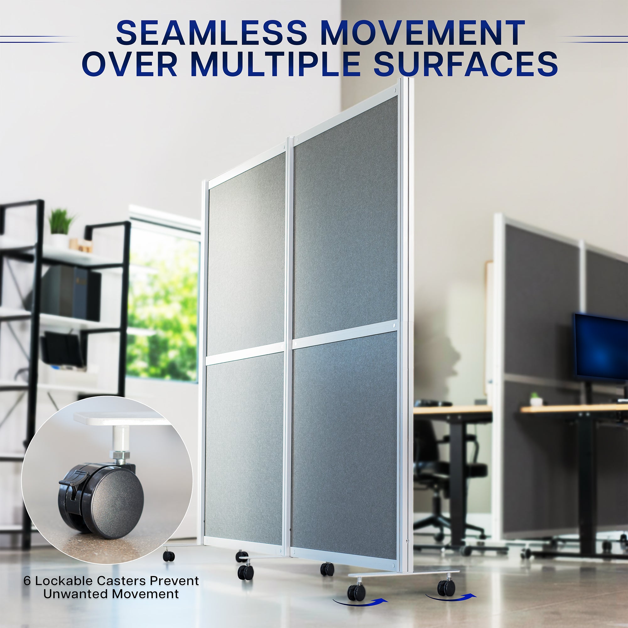 Mobile Modular Wall System Freestanding Room Dividers with lockable casters in an office setting