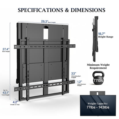 VIVO PRO 65”-86” inch Manual Height Adjustable TV and Interactive Display Wall Mount with Weight Balancing Design