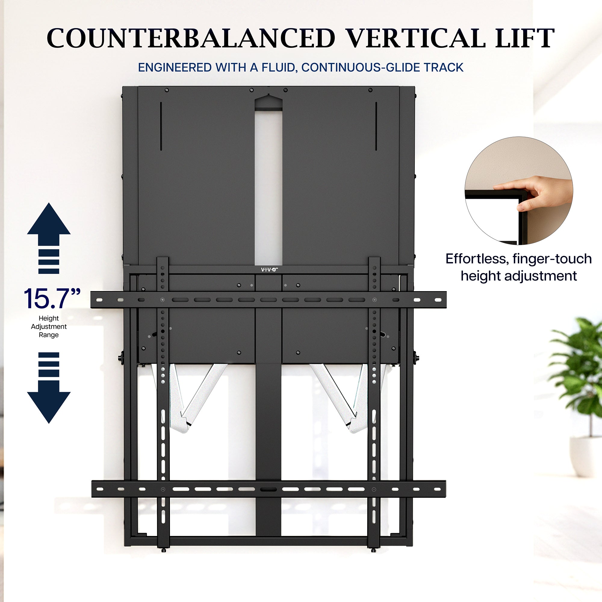 VIVO PRO 65”-86” inch Manual Height Adjustable TV and Interactive Display Wall Mount with Weight Balancing Design