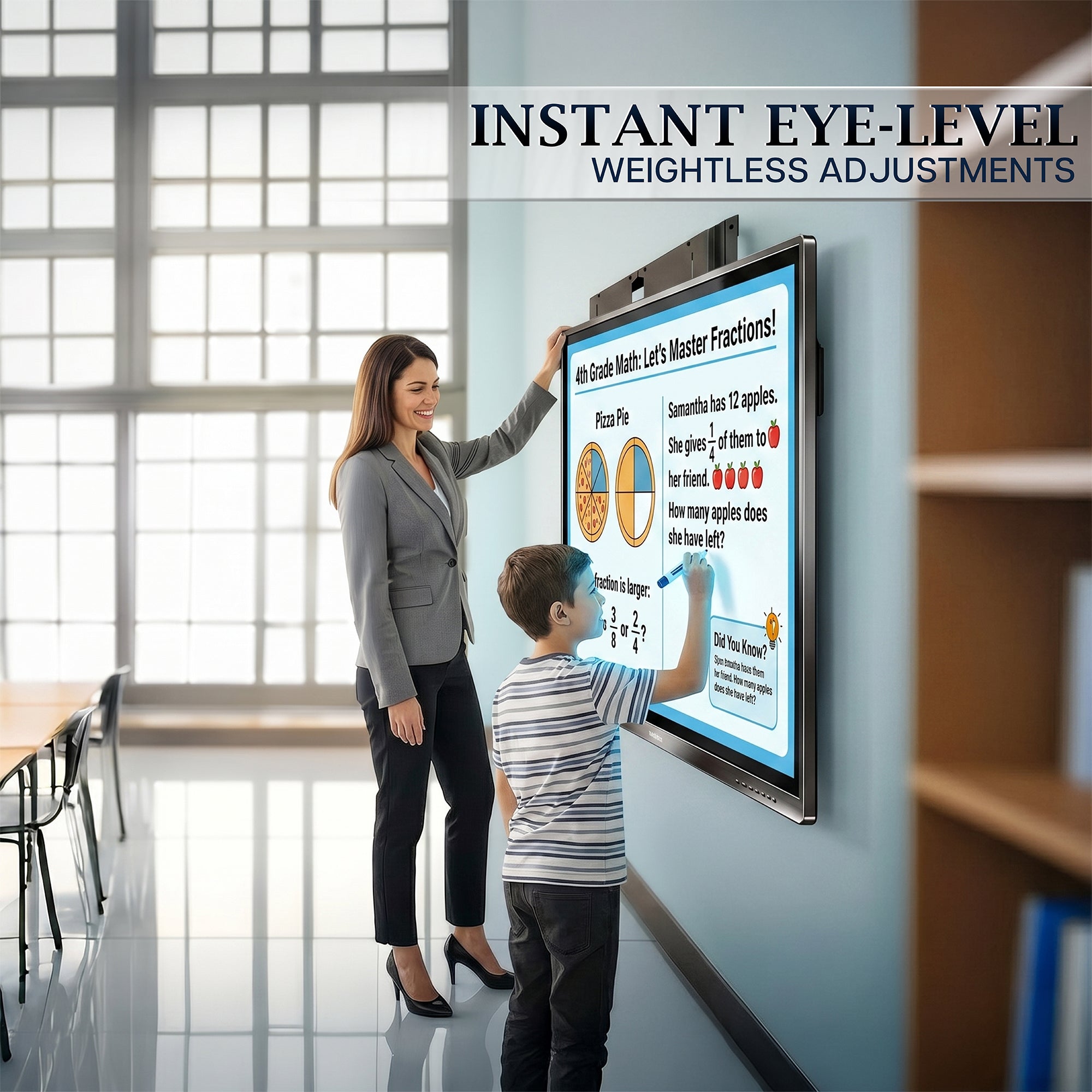 PRO  Manual Height Adjustable TV and Display Wall Mount instant eye-level adjustments