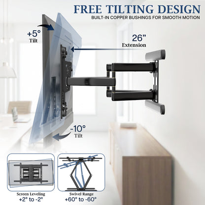 VIVO PRO full motion TV wall mount with adjustable tilt for comfortable viewing and reduced screen glare