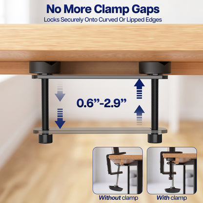 Desk clamp extension adapter increasing clamp clearance to fit thicker desktop surfaces