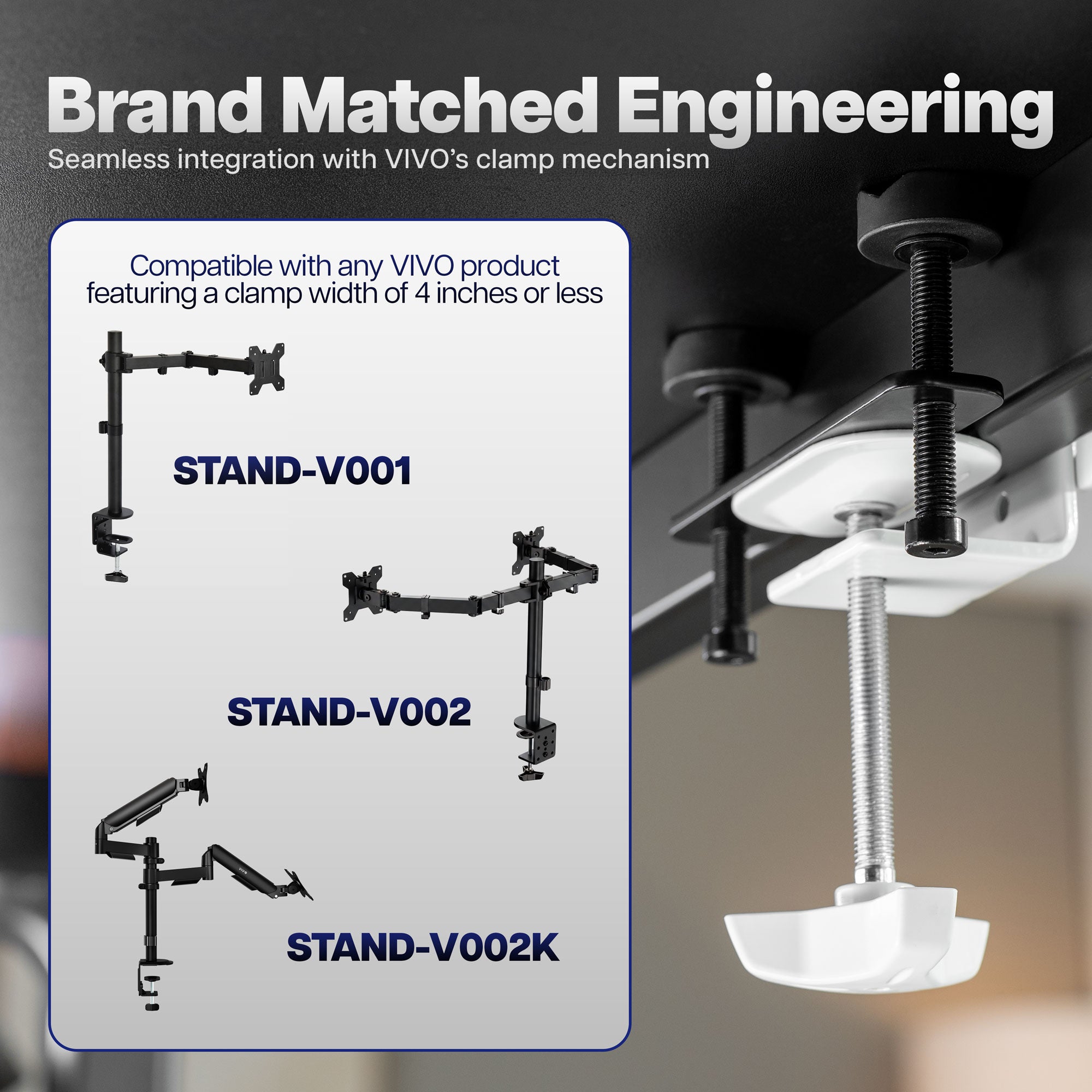 Clamp extension part engineered to integrate with compatible desk mounting clamps for a secure fit
