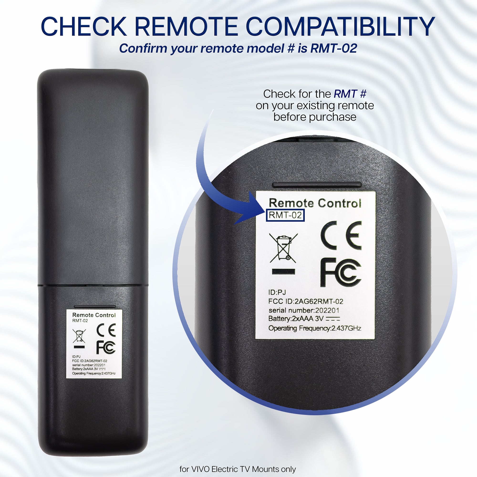 Spare RF Remote for Compatible Electric Motorized TV Mounts