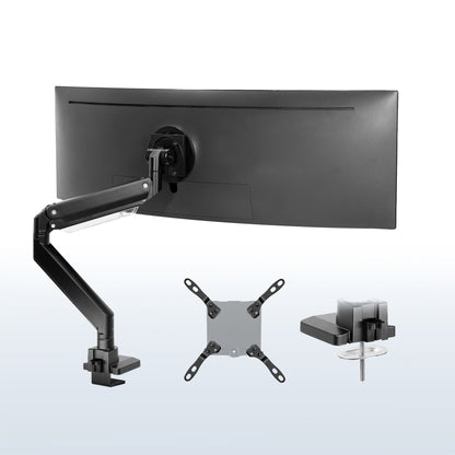 Pneumatic Spring TV and Monitor Desk Mount for curved and flat ultrawide screens.