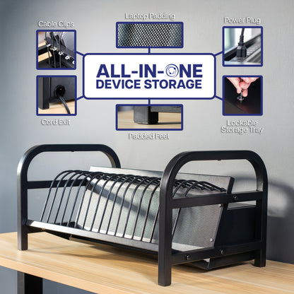 16-Device Open Charging Station with Locking Compartment