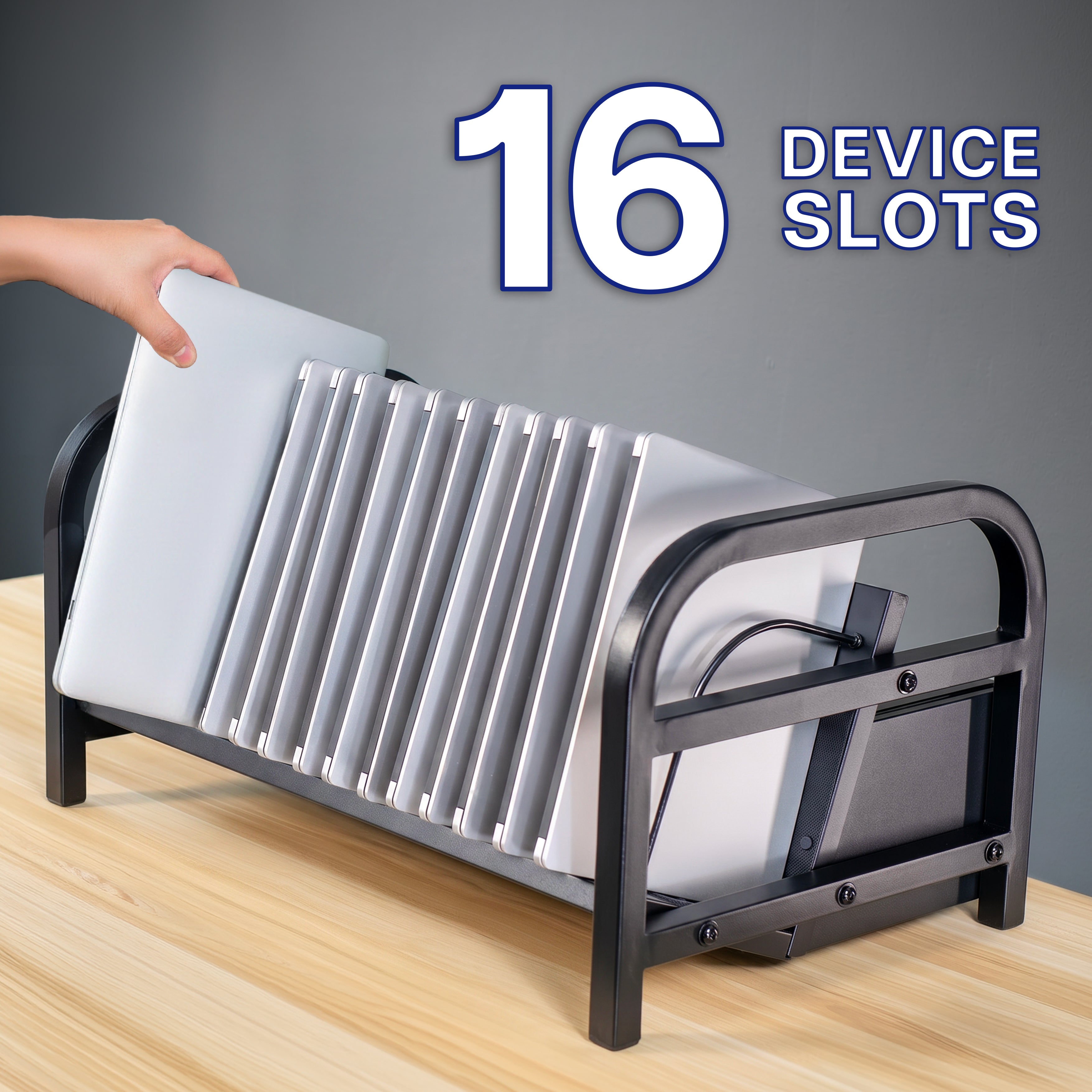 16-Device Open Charging Station with Locking Compartment
