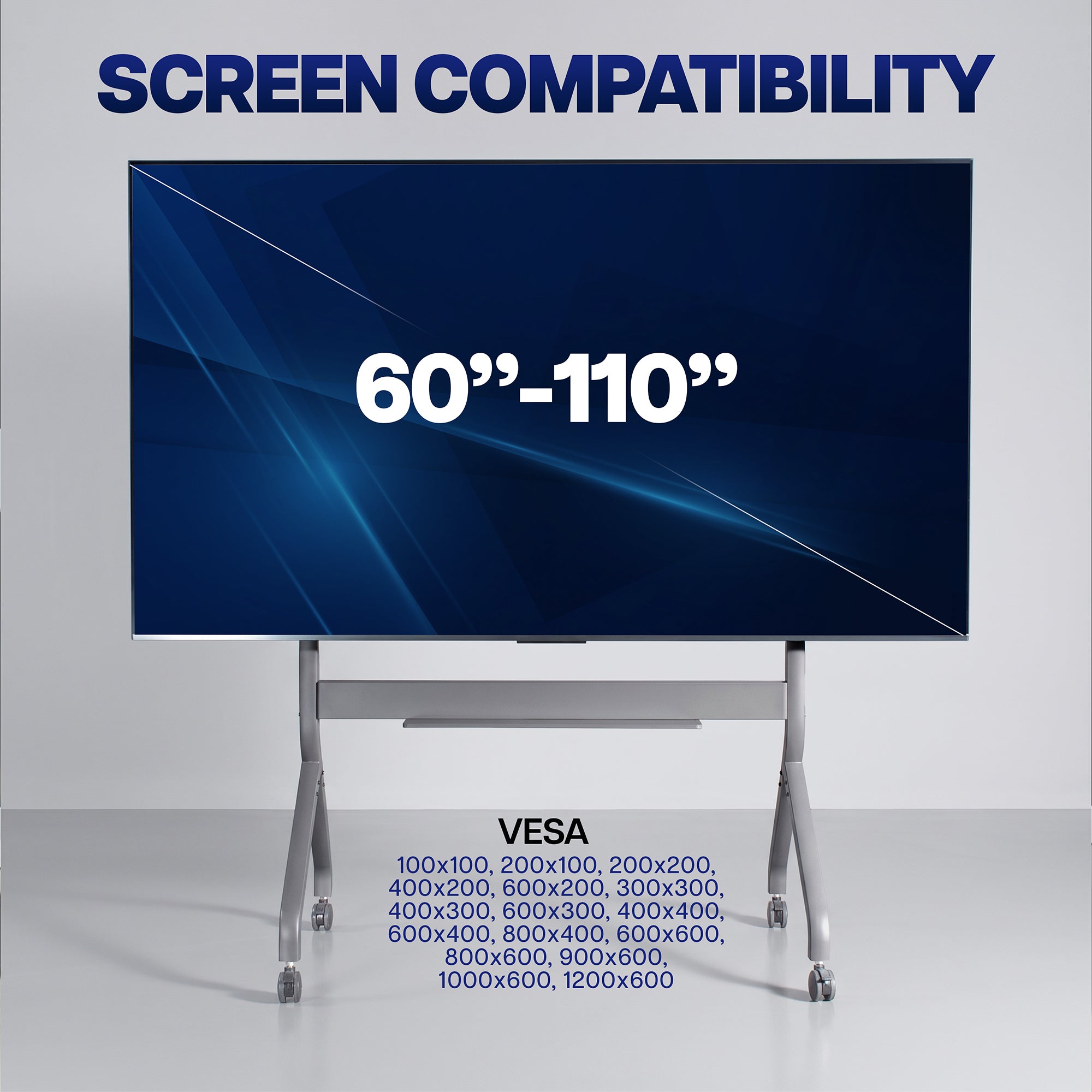 Slim Manual Height Adjustable TV Cart - 60” to 110” Screens