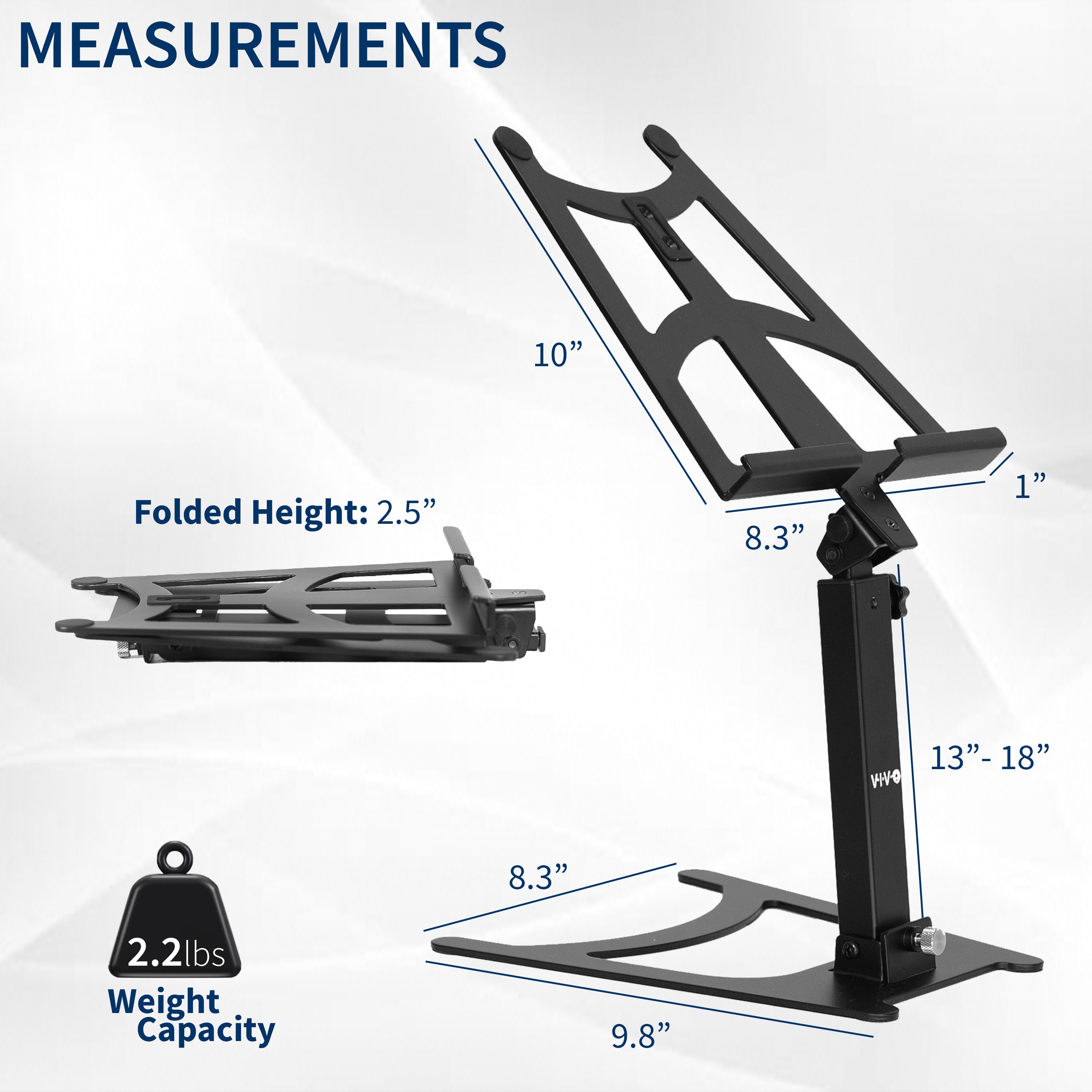 Dimensions of portable monitor and tablet stand for desk.