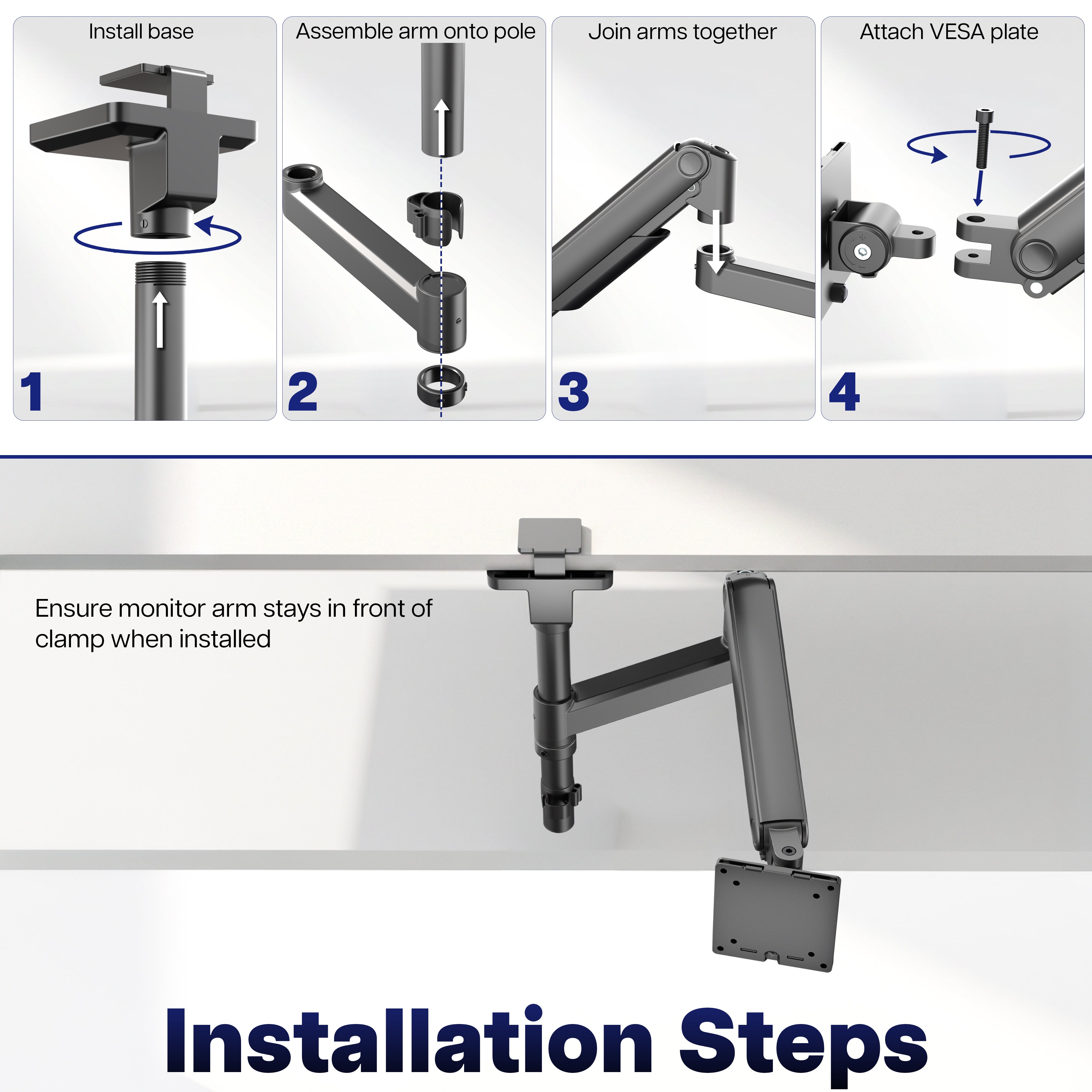 Pneumatic Arm Single Ultrawide Upside Down Monitor Mount - 17" to 32" Screens