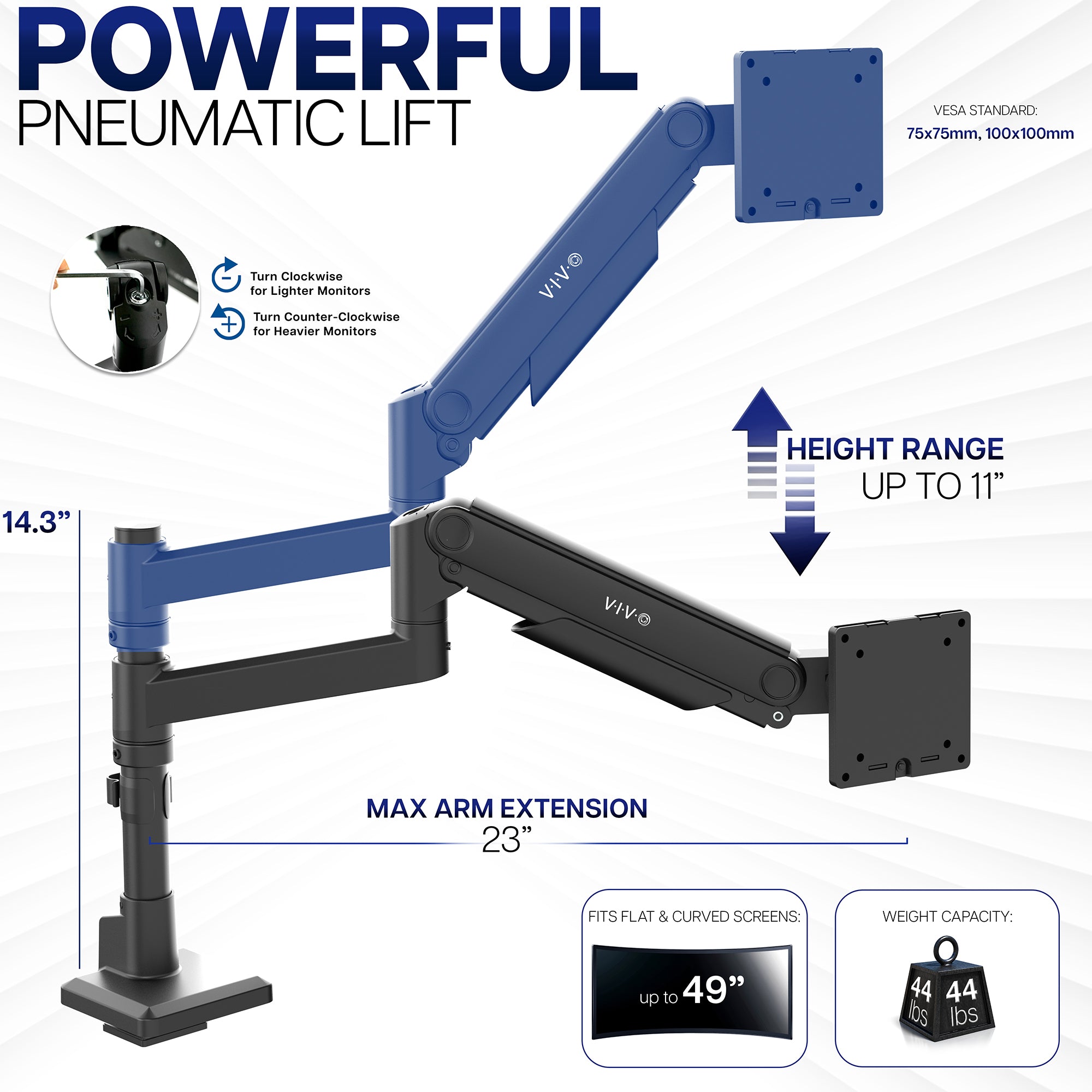 Pneumatic Arm Single Ultrawide Monitor Desk Mount features on a white background