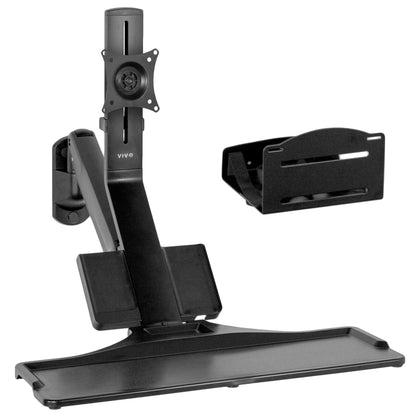 Sturdy ergonomic single monitor sit to stand wall mount workstation with keyboard tray.