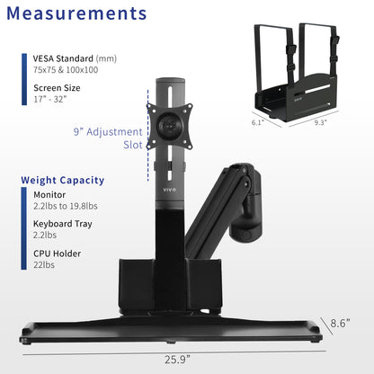 Sturdy ergonomic single monitor sit to stand wall mount workstation with keyboard tray.