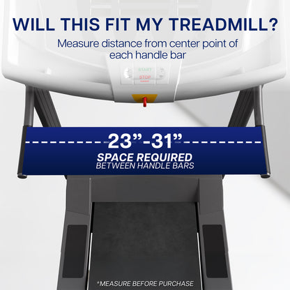 Compatibility image displaying space required between handle bars of treadmill