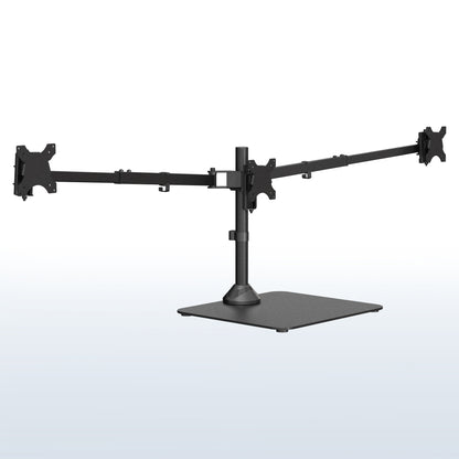 Black dual monitor stand on a white background