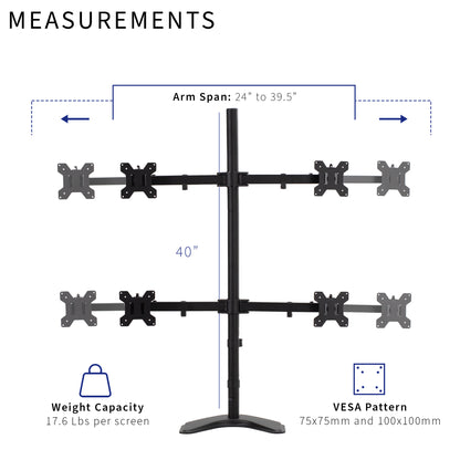 Telescoping Quad Monitor Desk Stand for office, giving you a freestanding flush-with-wall screen display.