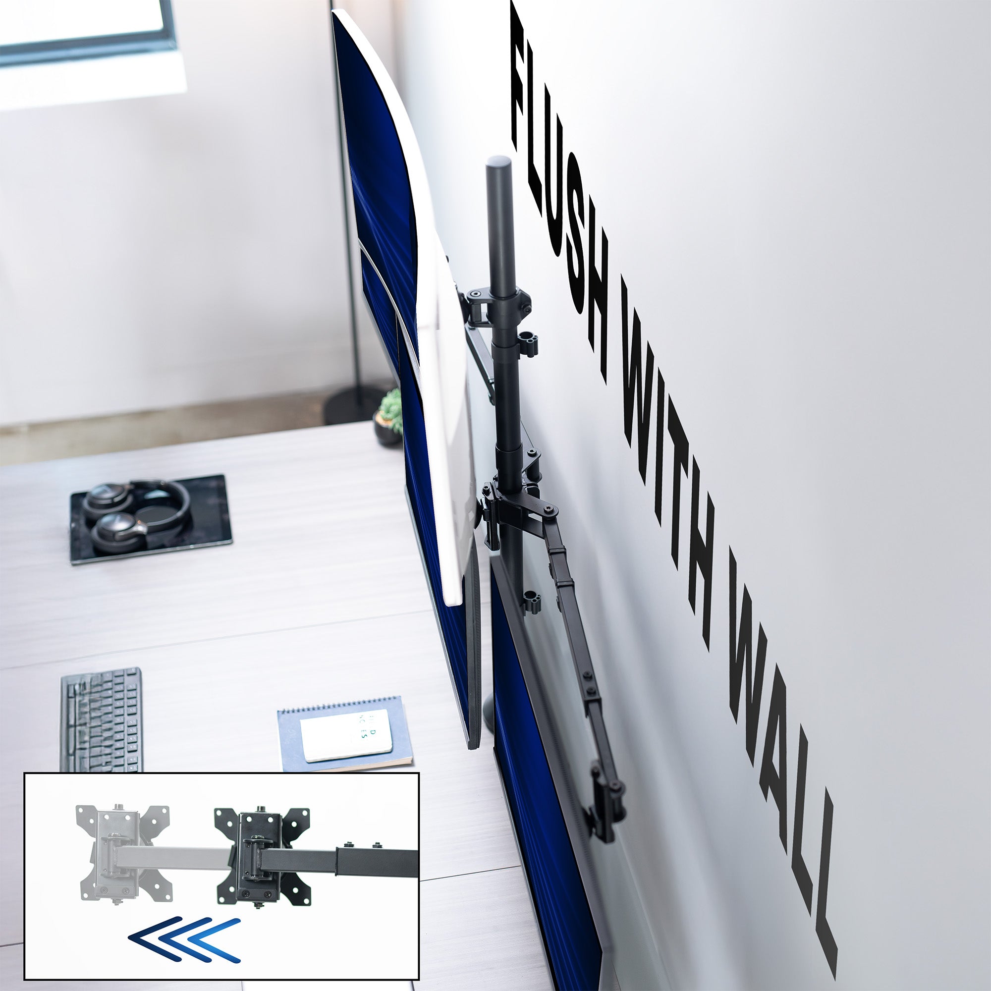 Mounting bracket attached to a wall with text on a white background.