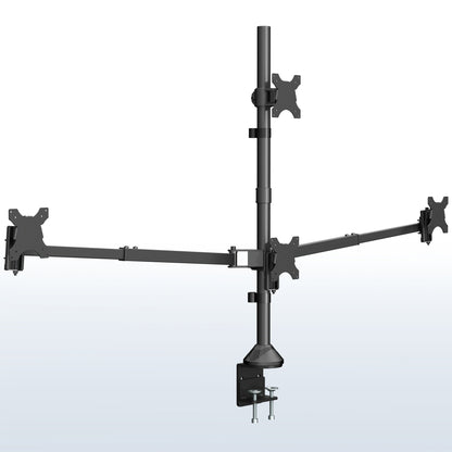 Black monitor stand with dual arm design on a white background