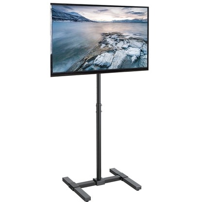 Sturdy height adjustable TV stand with tilt and leveling feet.