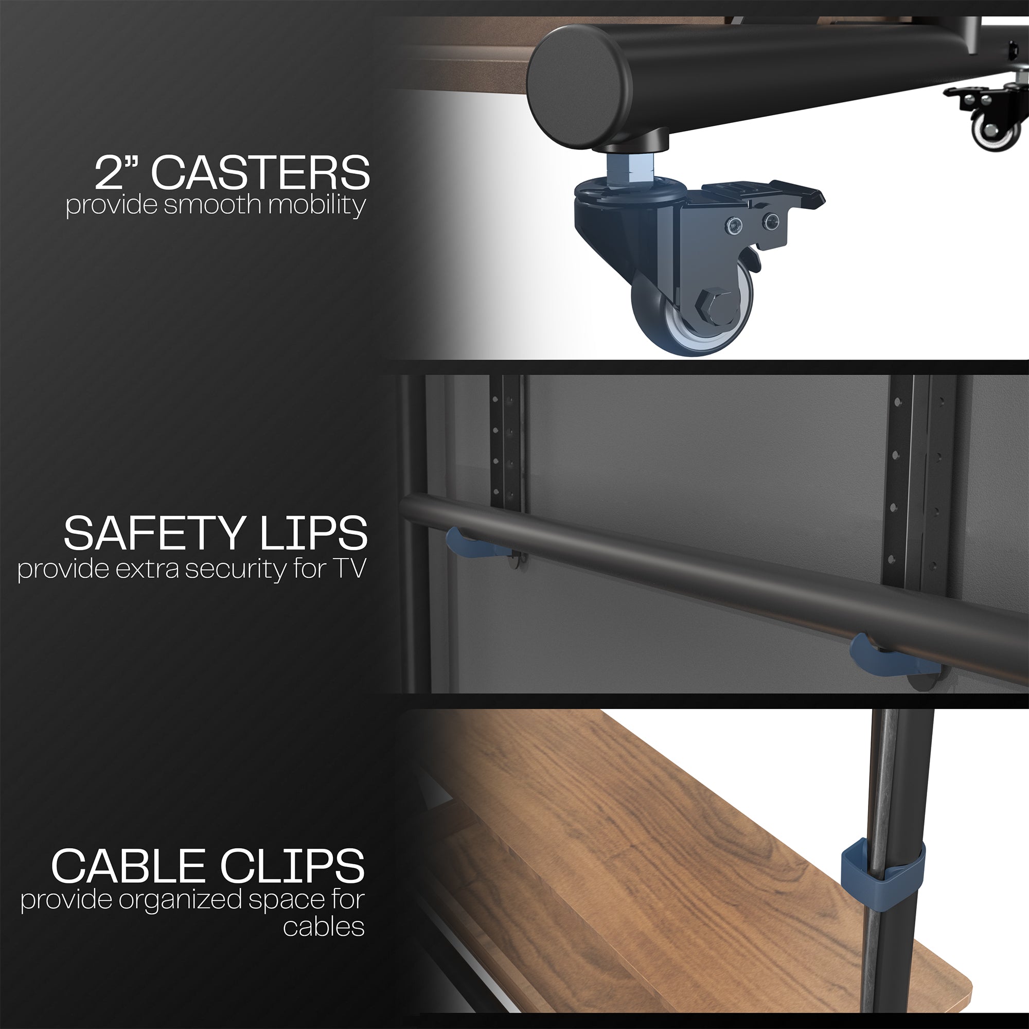 Heavy Duty TV Cart with Dark Wood Shelves