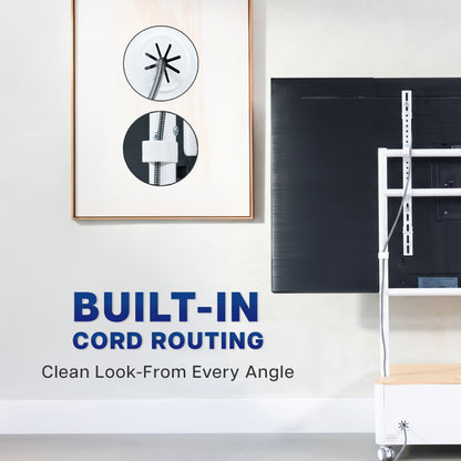 White / Bamboo Studio TV Cart w/ Storage Box - 43” to 65” Screens