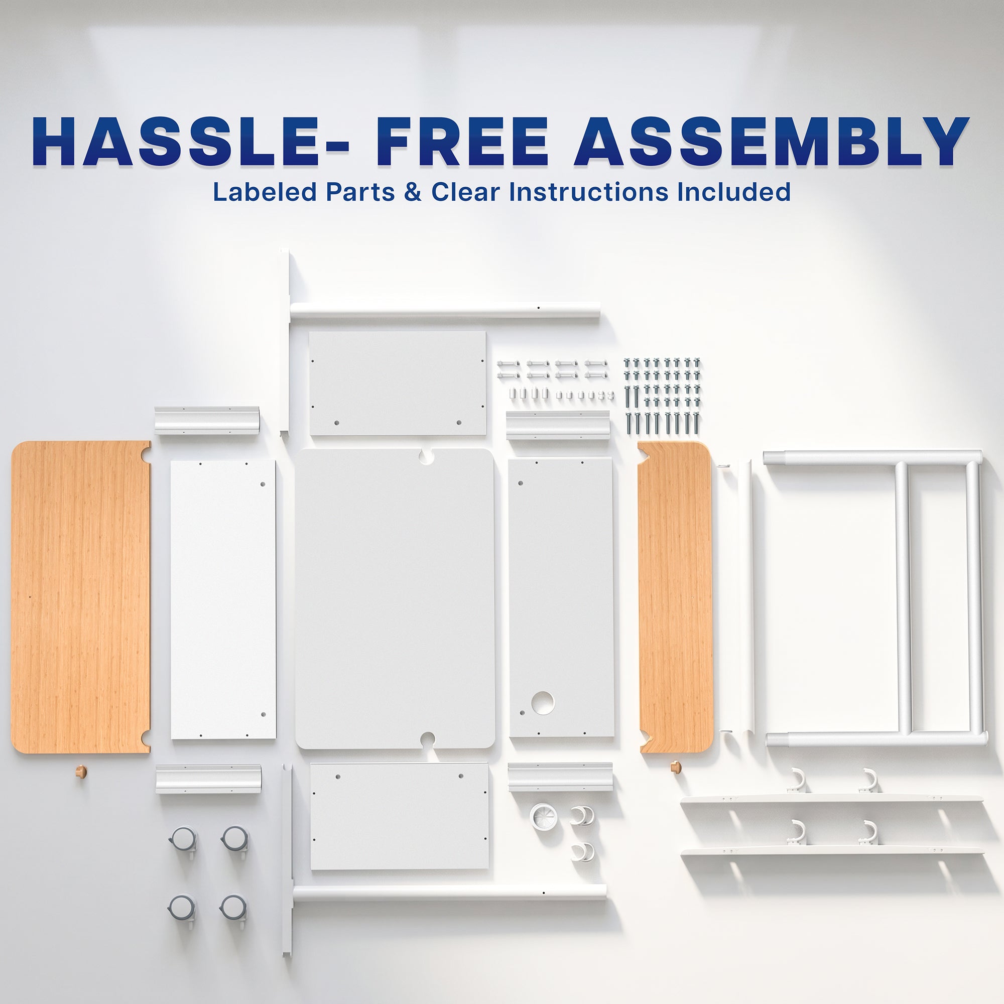 White / Bamboo Studio TV Cart w/ Storage Box - 43” to 65” Screens