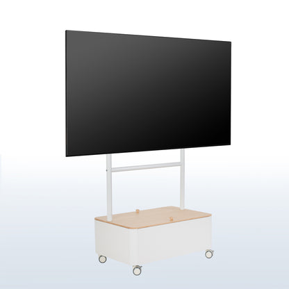 White / Bamboo Studio TV Cart w/ Storage Box - 43” to 65” Screens