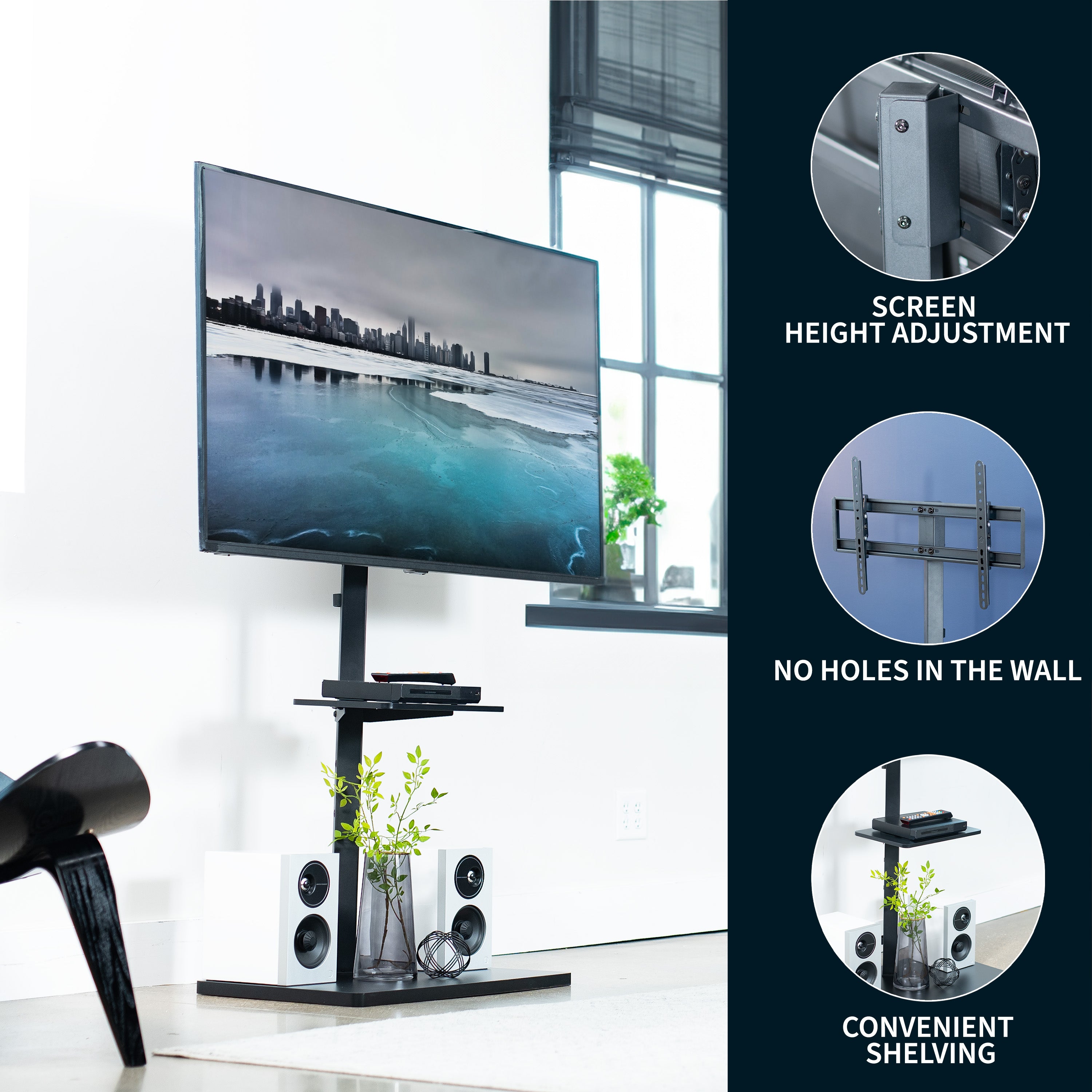 Height Adjustable TV Floor Stand with Shelf