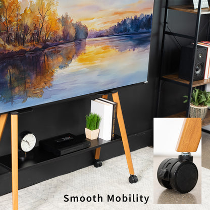 TV stand in a modern living room with smooth mobility features.